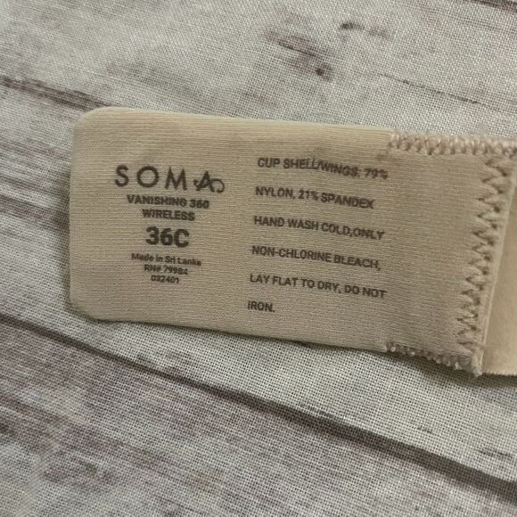 Soma Womens Vanishing 360 Seamless Bra Size 36C Wireless Adjustable Straps Beige - Picture 7 of 7